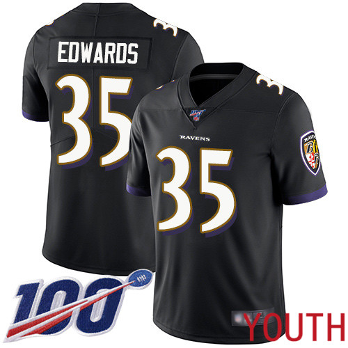 Baltimore Ravens Limited Black Youth Gus Edwards Alternate Jersey NFL Football #35 100th Season Vapor Untouchable